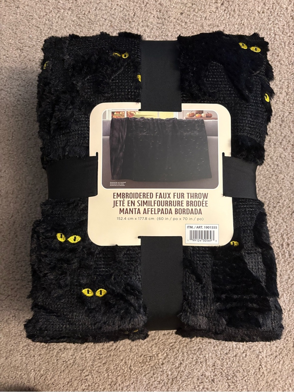 Embroidered Cat Faux Fur Throw